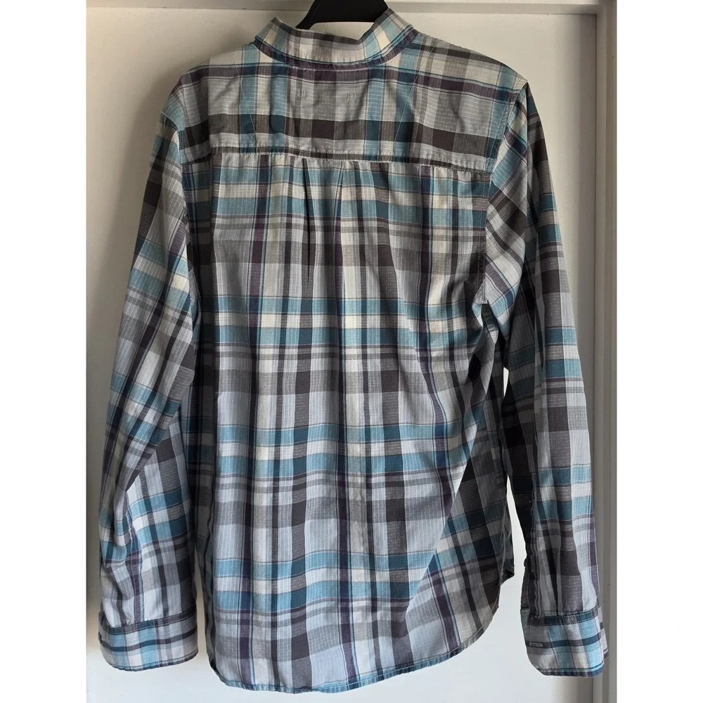 The North Face Men M Plaid Button-Down Shirt Long Sleeve Blue Grey Gorpcore